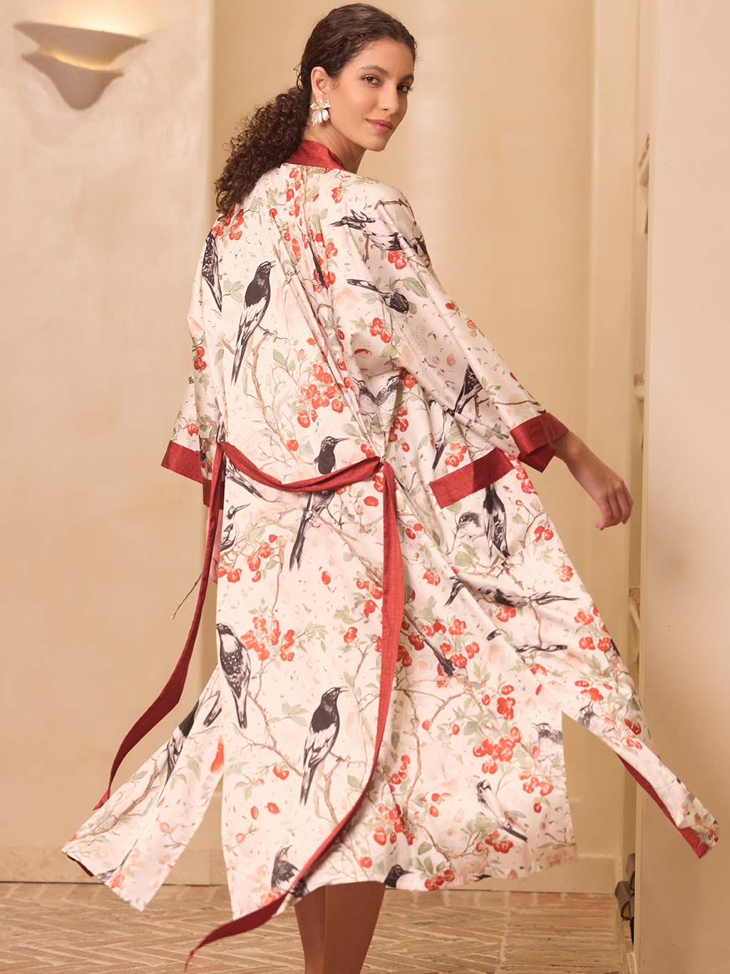 Red Magpie Garden Kimono Robe