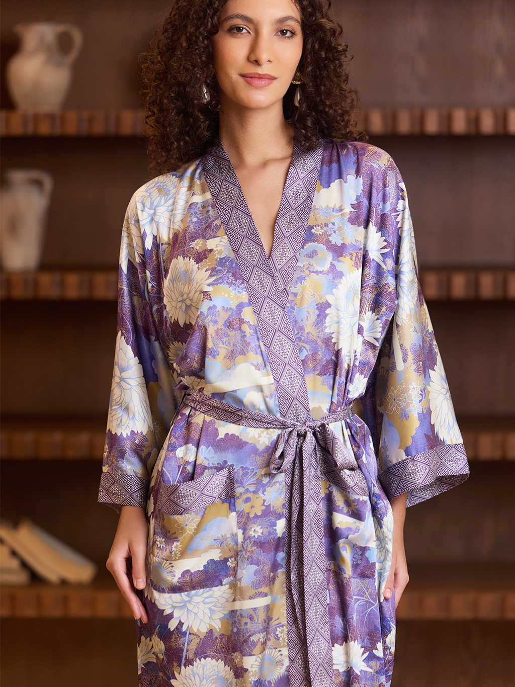Purple Blossom Mountain Kimono Robe