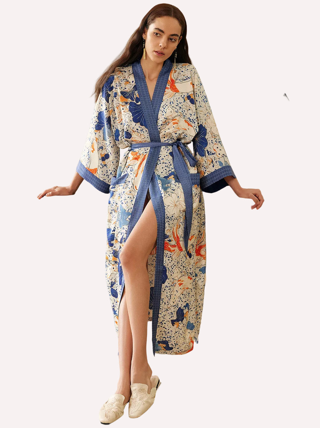 Koi & Lotus Dreamscape Kimono Robe with Elegant Pockets