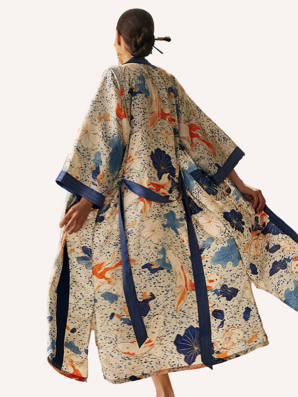 Koi & Lotus Dreamscape Kimono Robe with Elegant Pockets