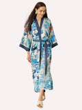 Graceful Lotus & Crane Kimono Robe with Pockets