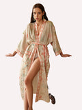 Dunhuang Celestial Herb Long Kimono Robe with Pocket