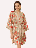 Pomegranate Garden Short  Robe with Pockets
