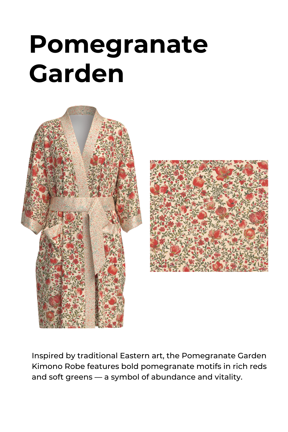 Pomegranate Garden Short  Robe with Pockets