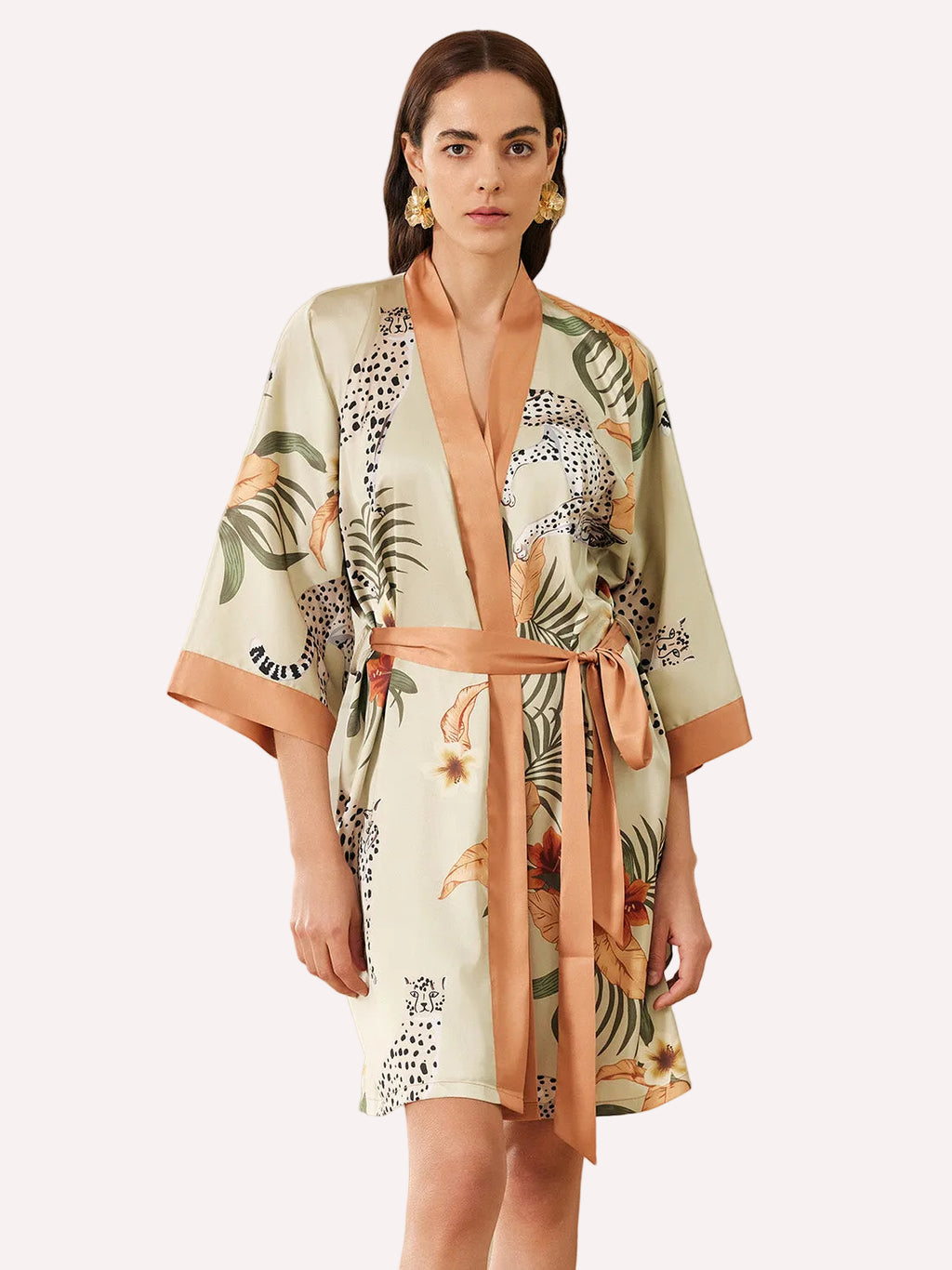 Orange Leopard Short Kimono Robe