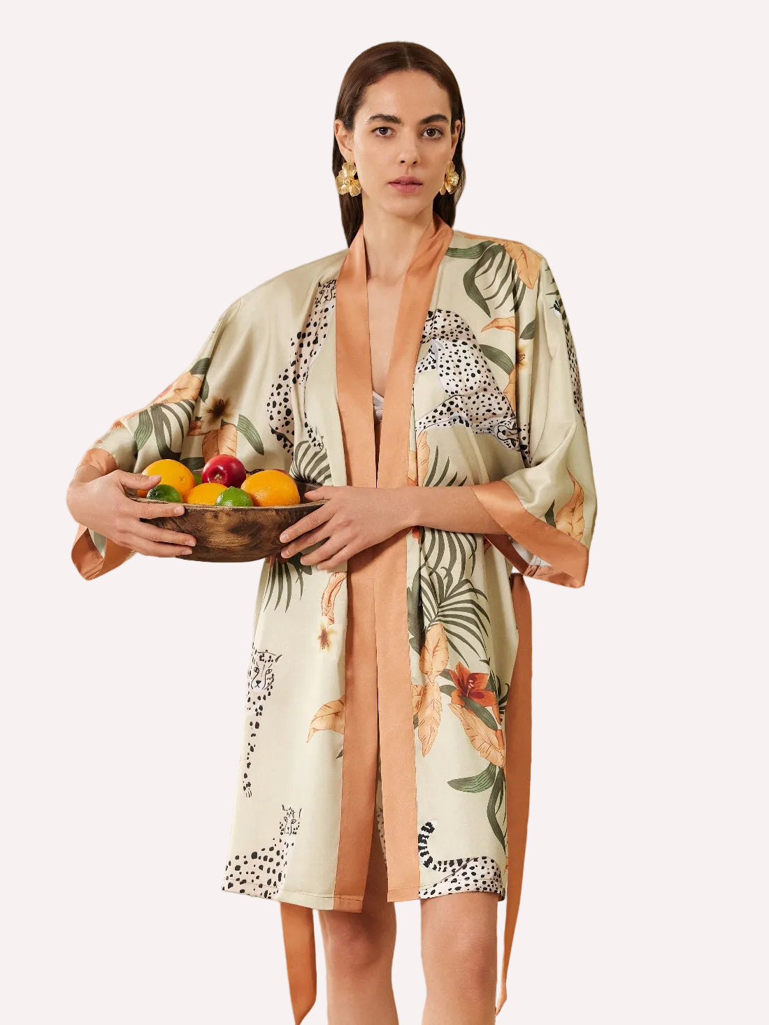 Orange Leopard Short Kimono Robe