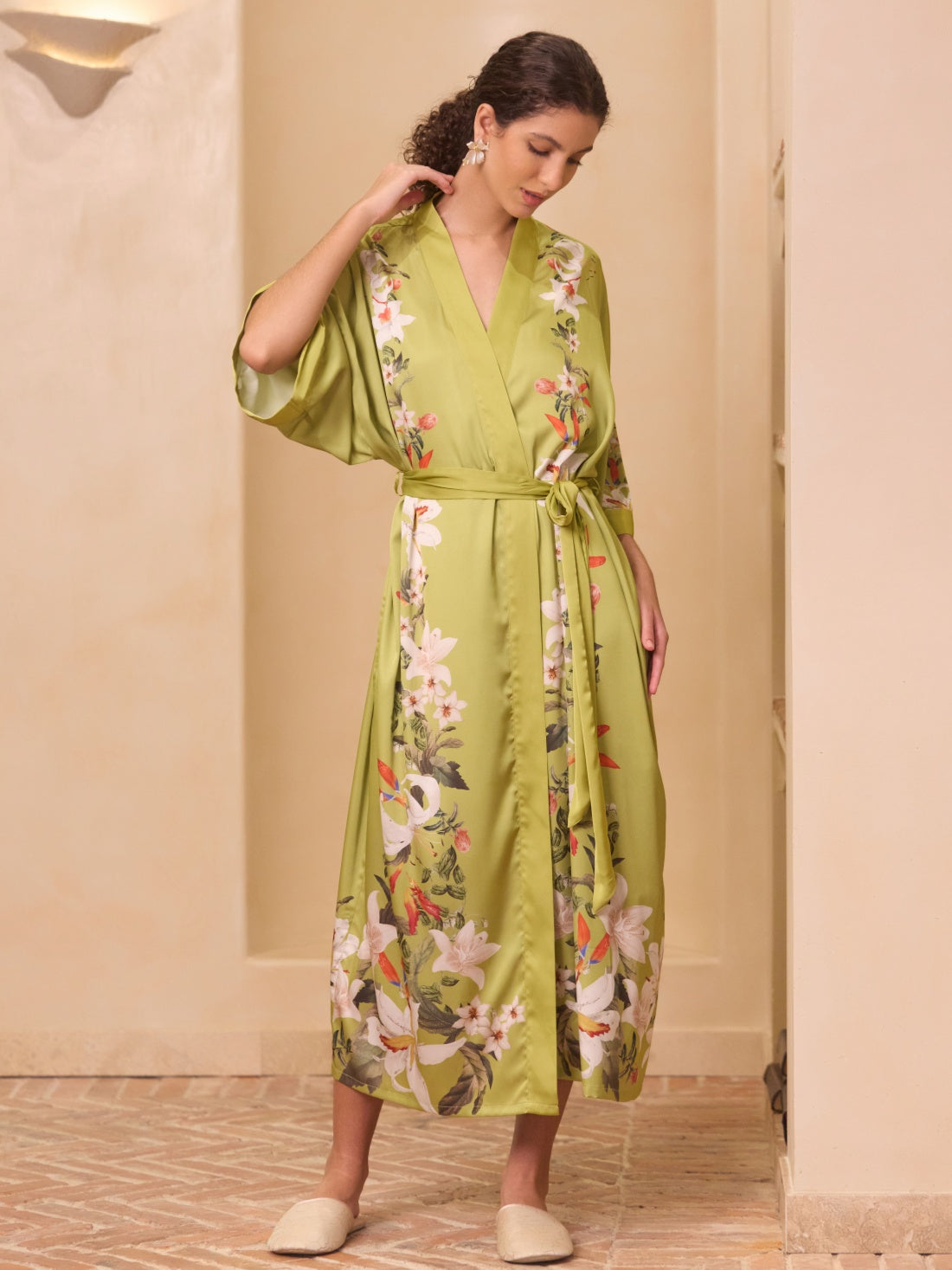 Green Lily Blossom Kimono Robe