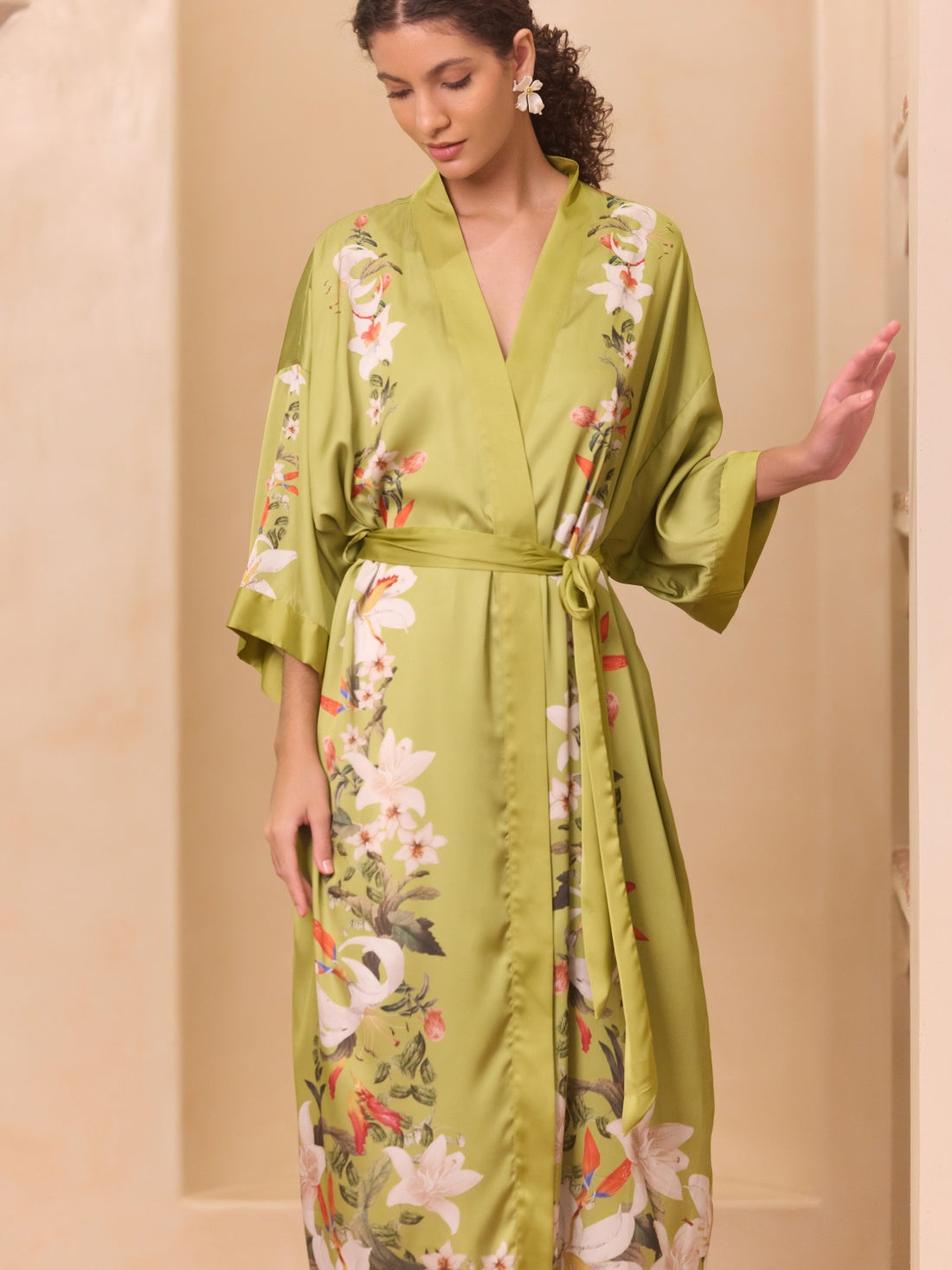 Green Lily Blossom Kimono Robe