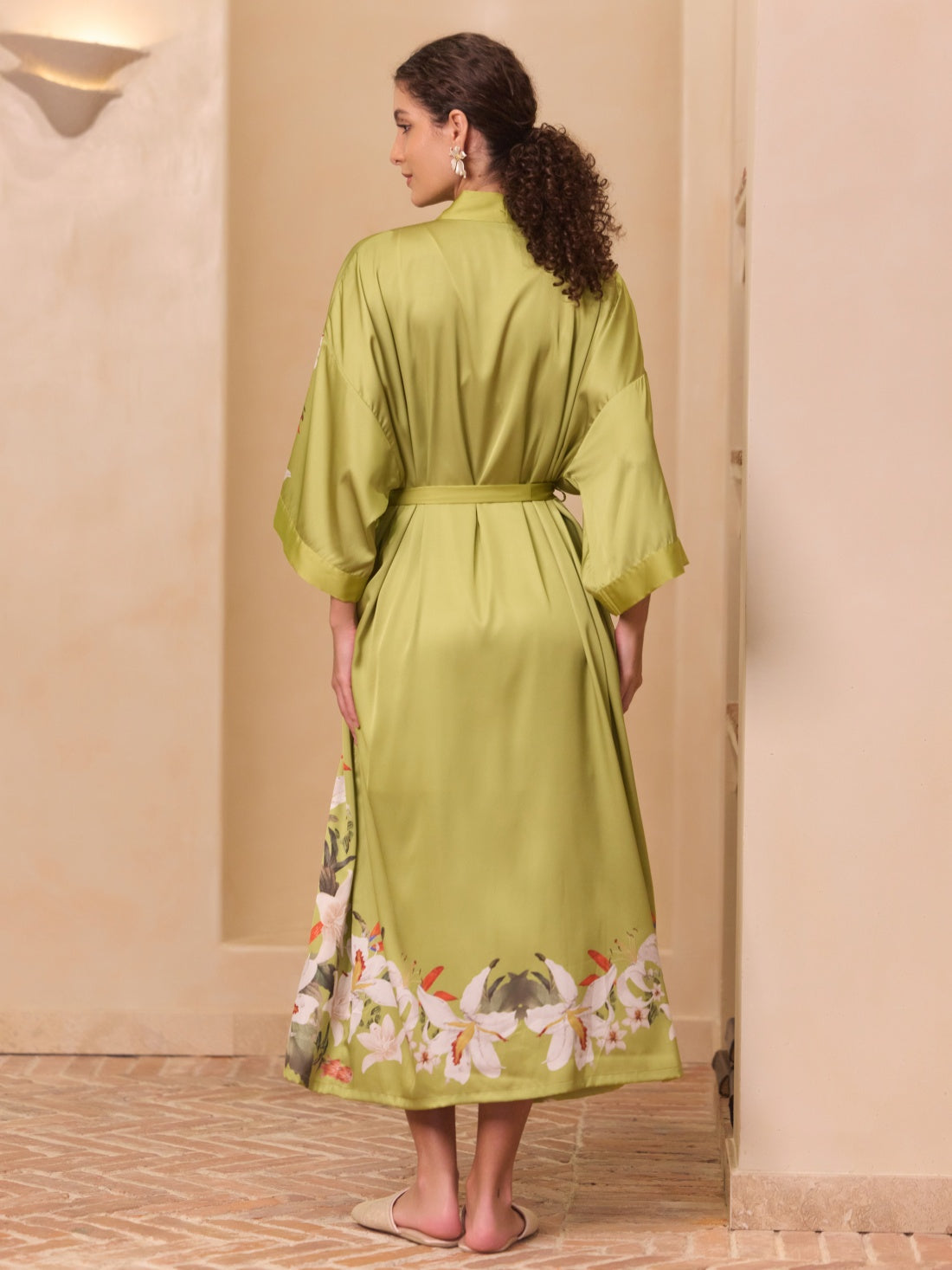 Green Lily Blossom Kimono Robe