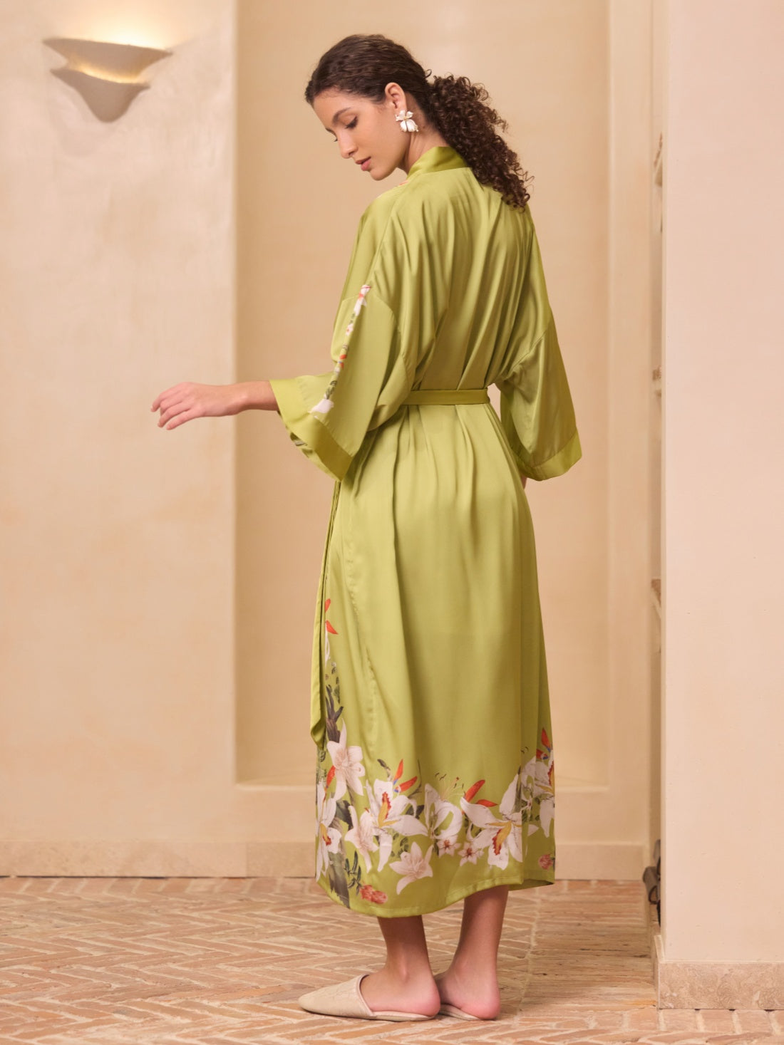 Green Lily Blossom Kimono Robe