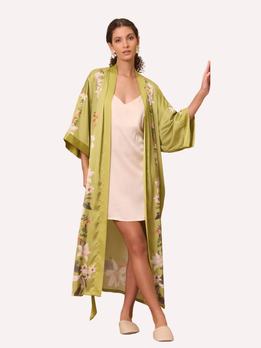 Green Lily Blossom Kimono Robe