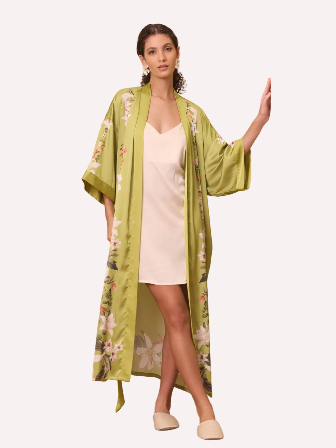 Green Lily Blossom Kimono Robe