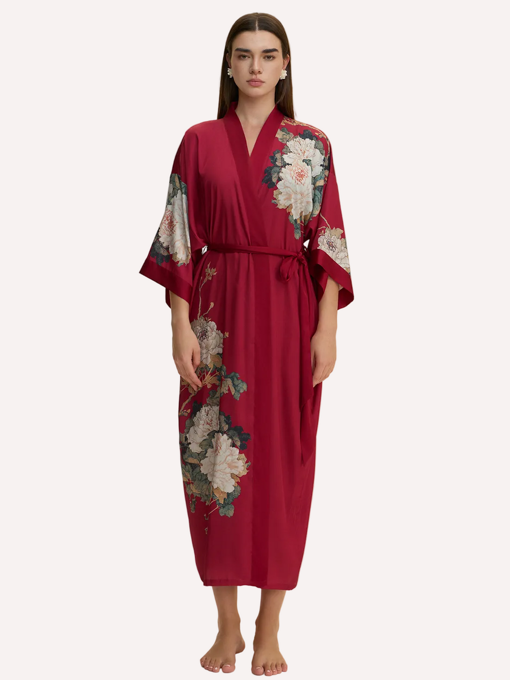 Crimson Floral Bloom Kimono Robe