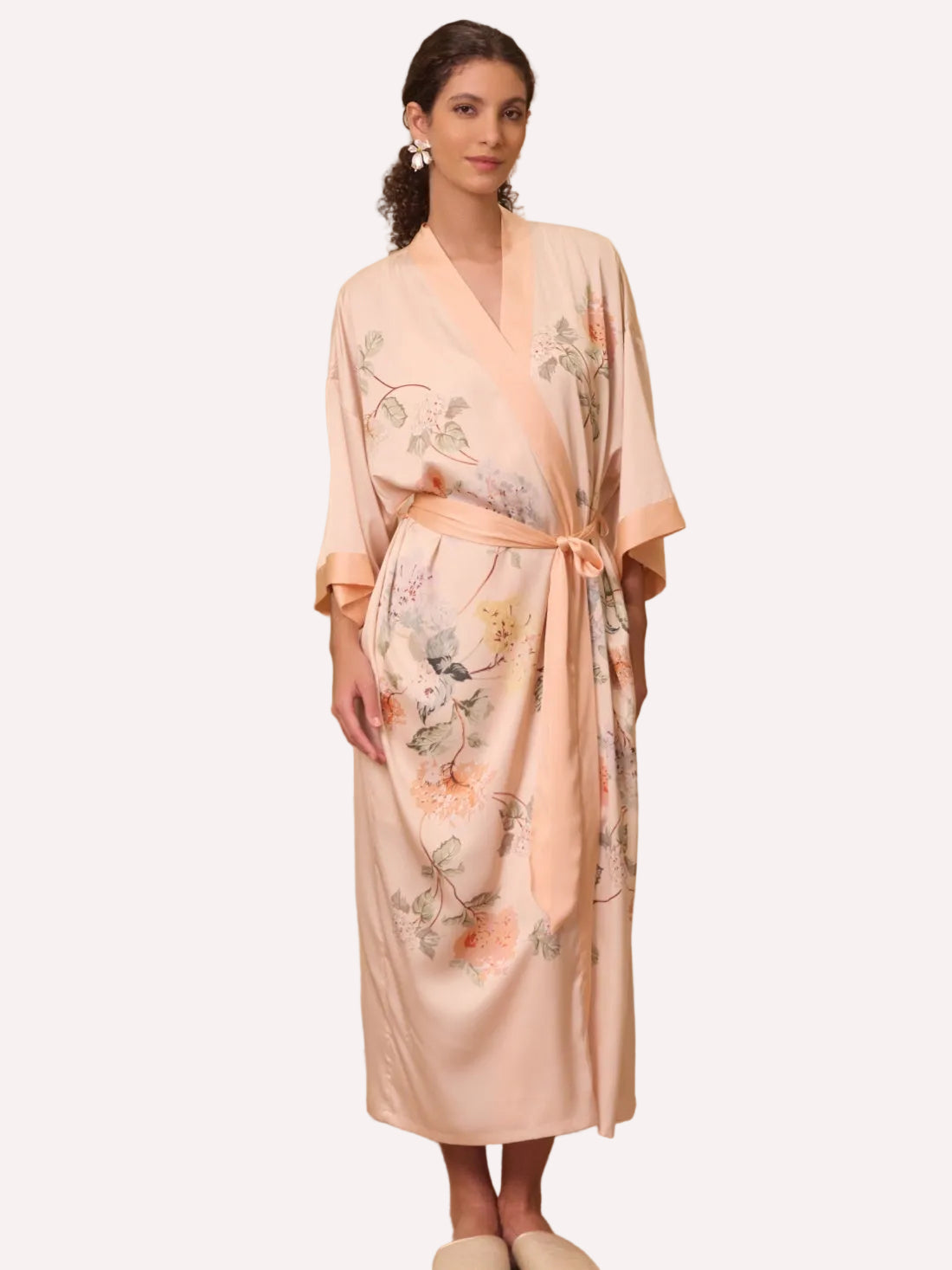 Soft Orange Garden Kimono Robe