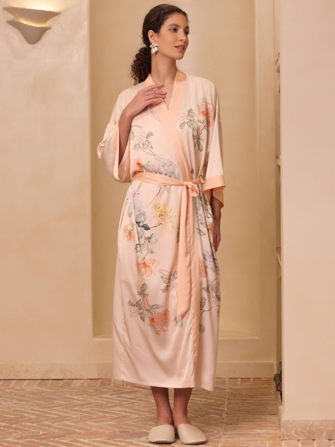 Soft Orange Garden Kimono Robe