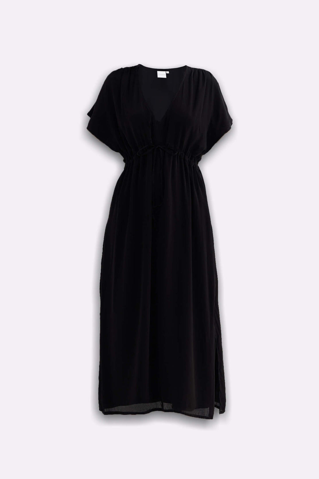 Oversized Gathered V-neck Maxi Dress in Black