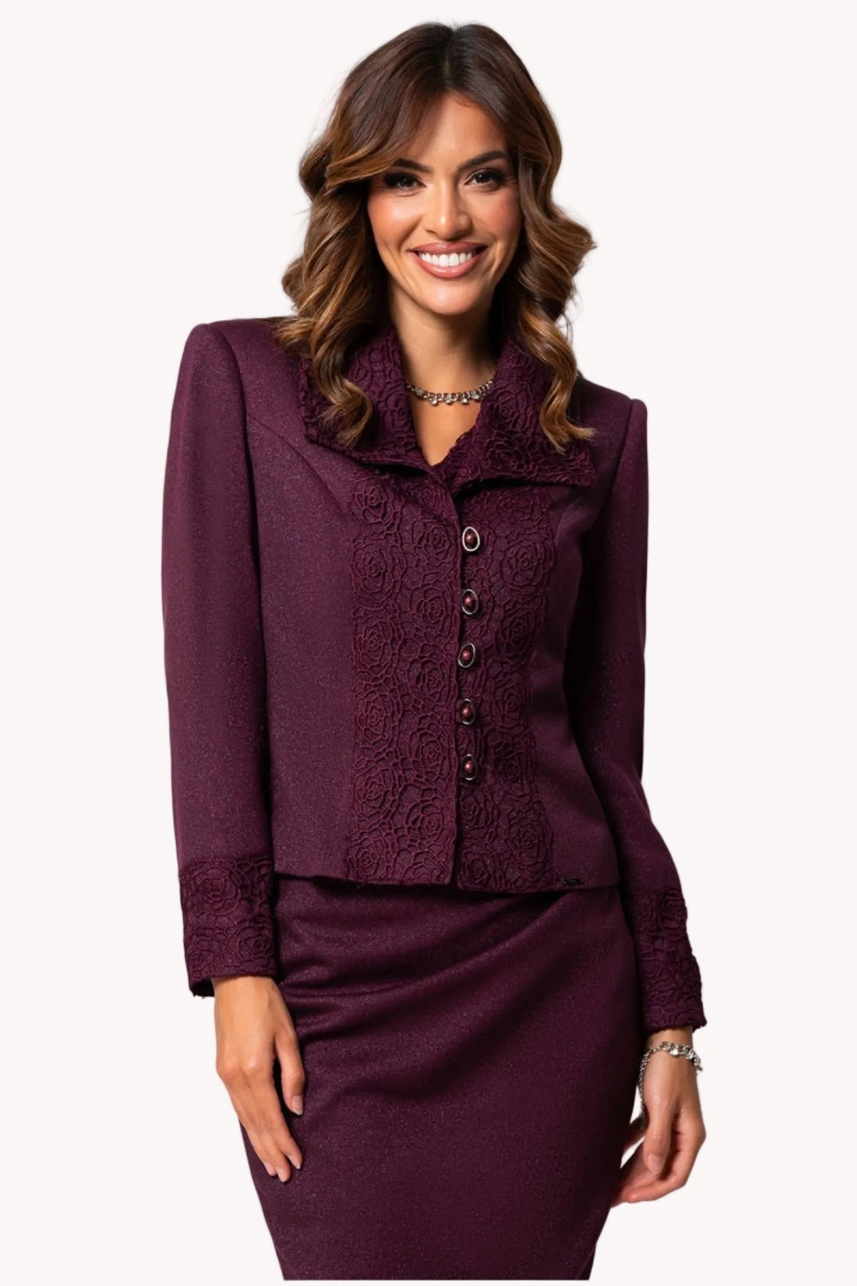 Burgundy Tailored Lace Blazer, Jody