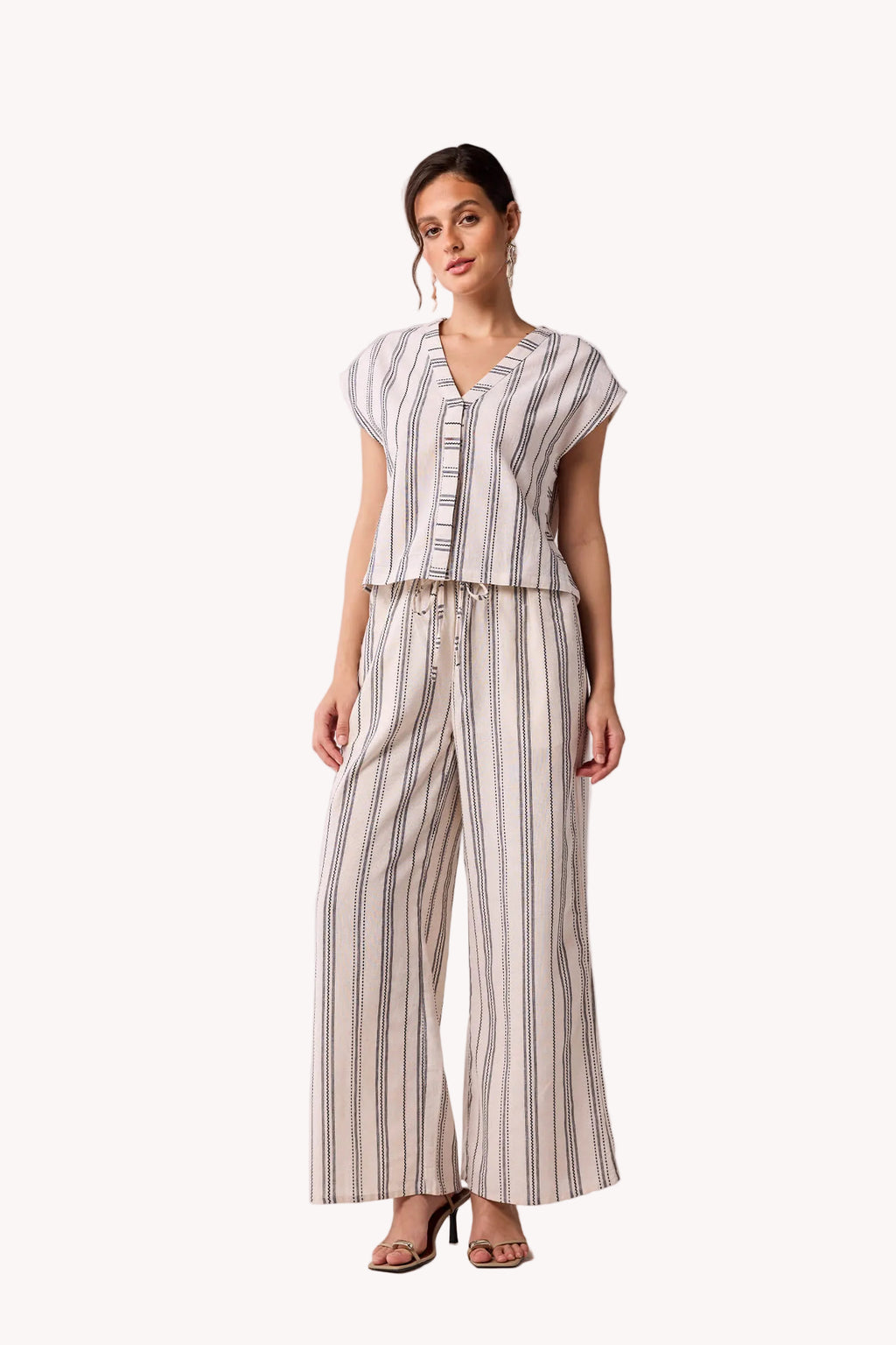 Wide-leg Drawstring Pants in Stripes