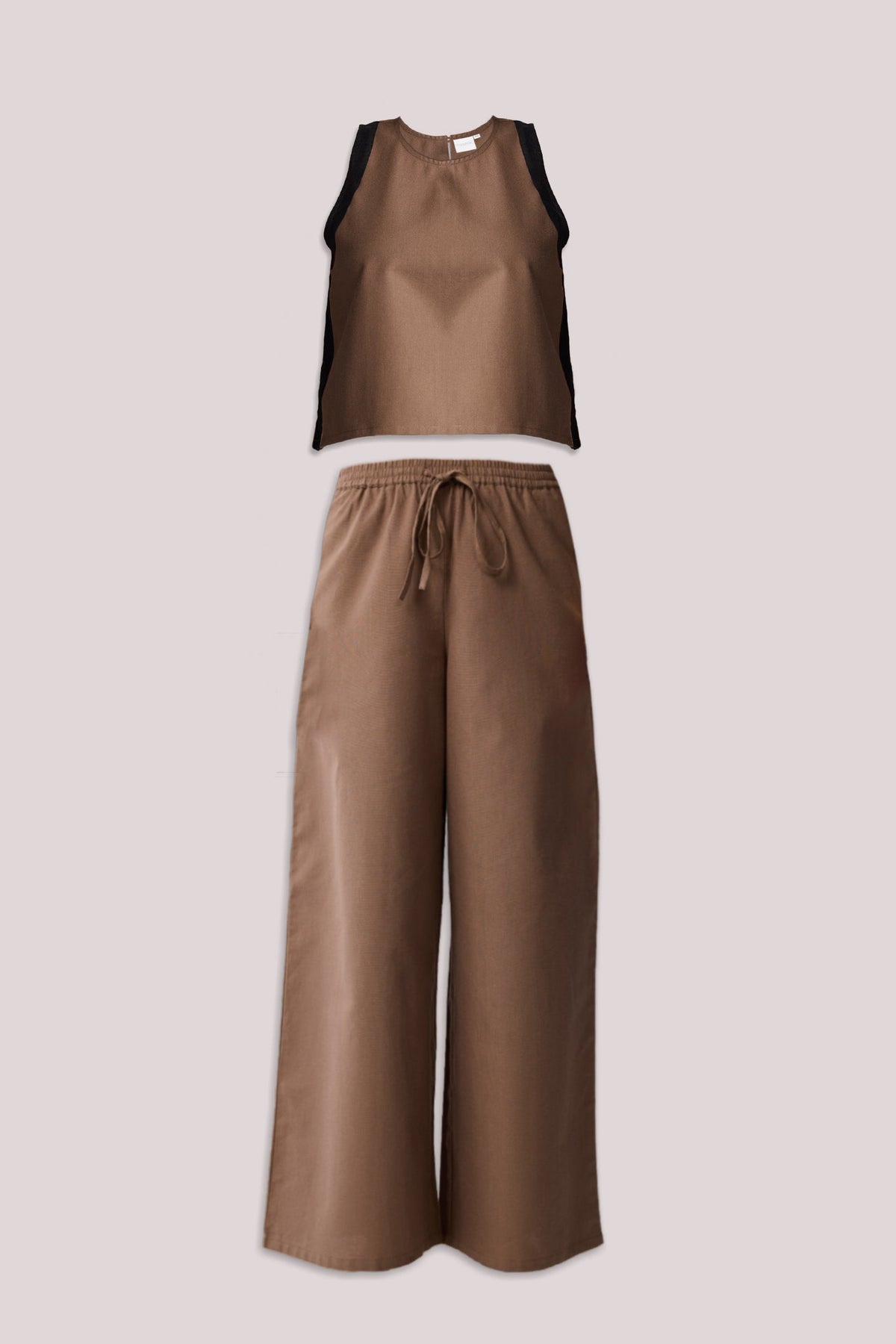 Matching Set with Wide-leg Pants and Colorblock Top in Brown