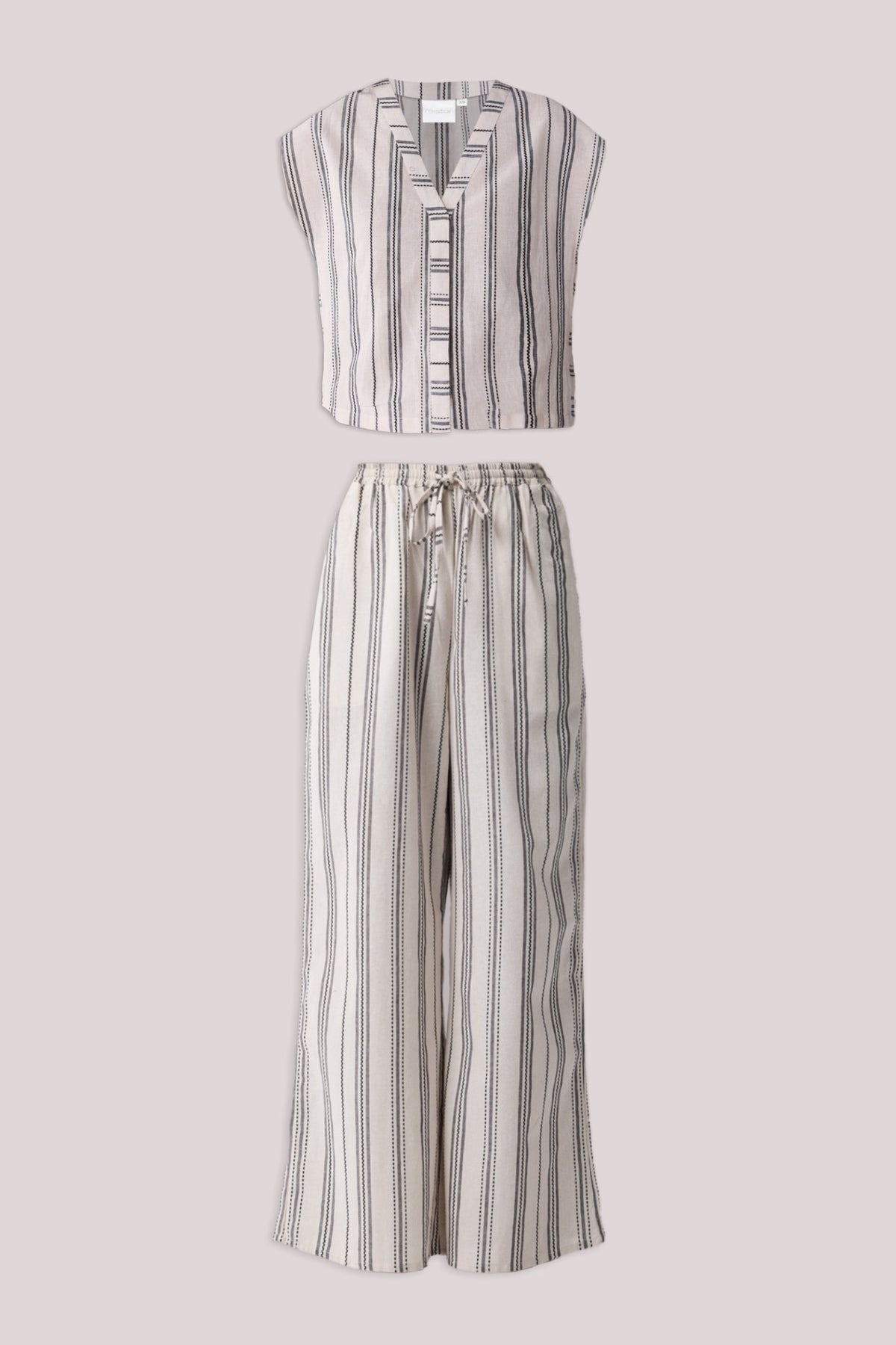 Striped Matching Set with Wide-Leg Pants and V-neck Top