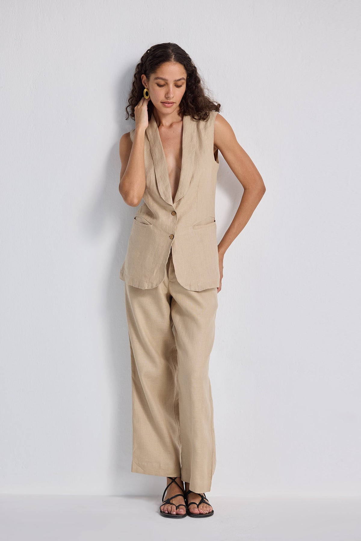 Sleeveless Hemp Jacket Set