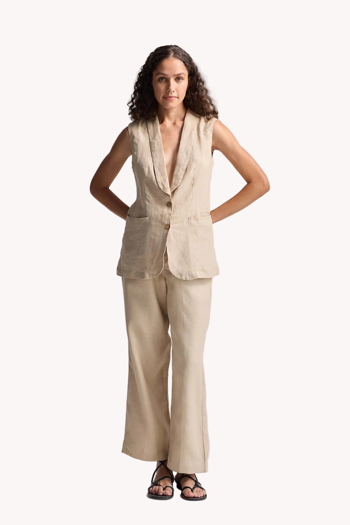 Sleeveless Hemp Jacket Set
