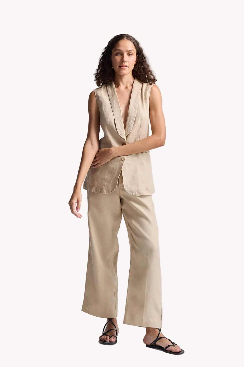 Sleeveless Hemp Jacket Set
