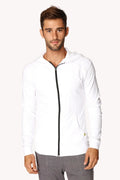 Form-fit Crossover Yoga Track Performance Hoodie (White w/Black Zipper)