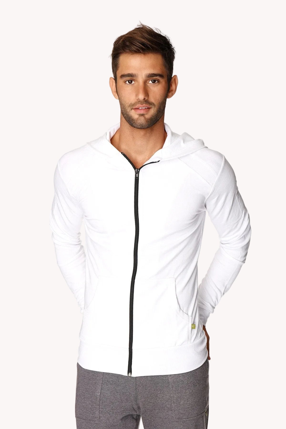 Form-fit Crossover Yoga Track Performance Hoodie (White w/Black Zipper)