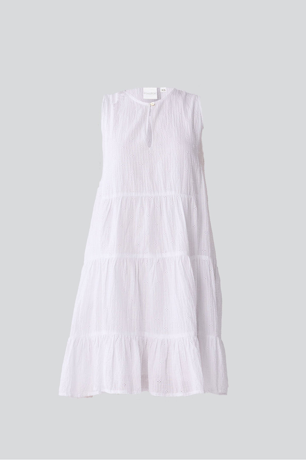 Embroidered Everyday Sleeveless Short Tiered Dress in White