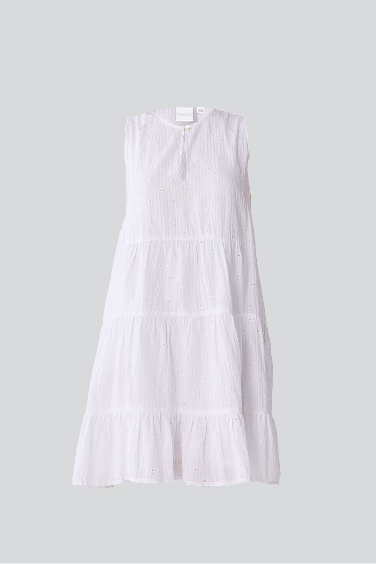 Embroidered Everyday Sleeveless Short Tiered Dress in White