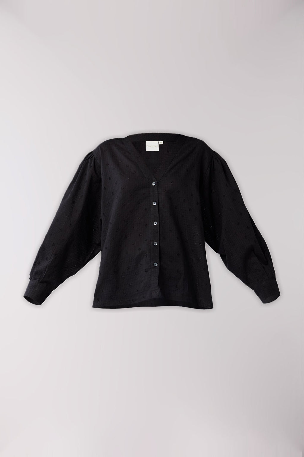 Embroidered Shirt with Long Balloon Sleeves in Black
