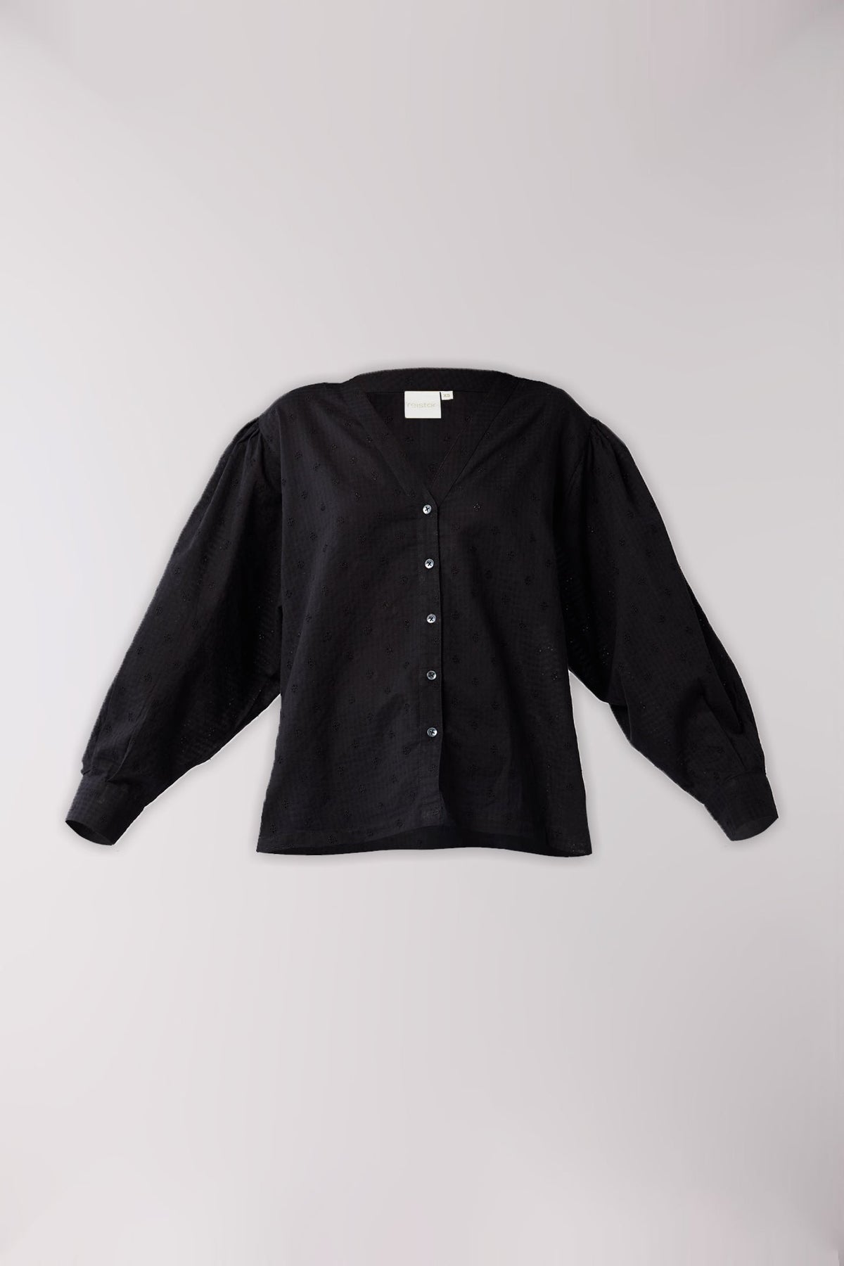 Embroidered Shirt with Long Balloon Sleeves in Black