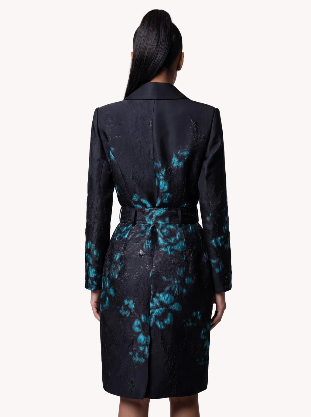 Teal Floral Jacquard Light Coat, Emma