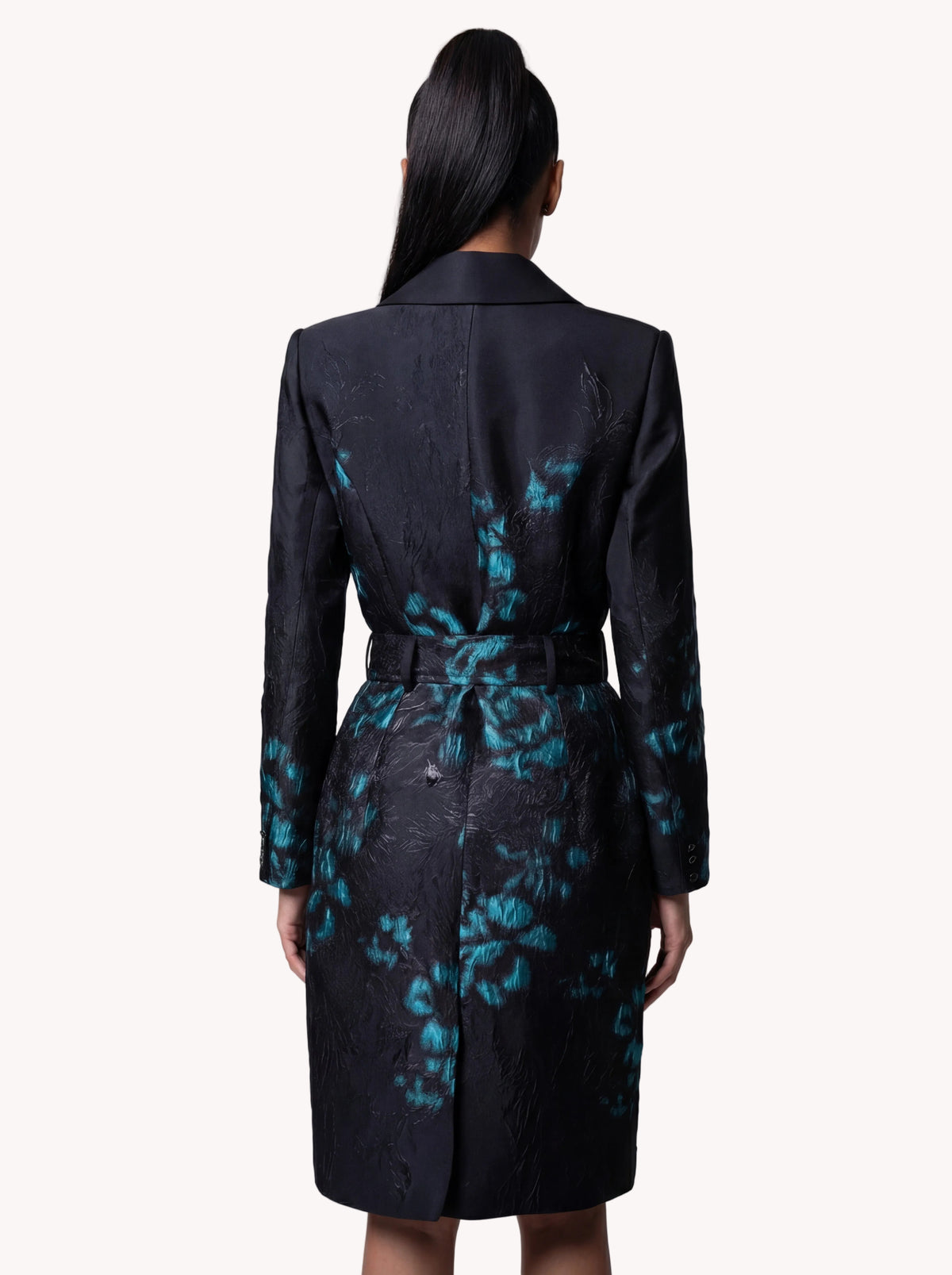 Teal Floral Jacquard Light Coat, Emma