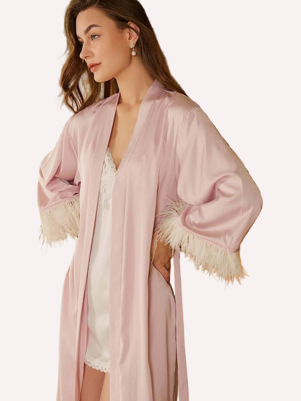 Pink Feather Bridal Robe