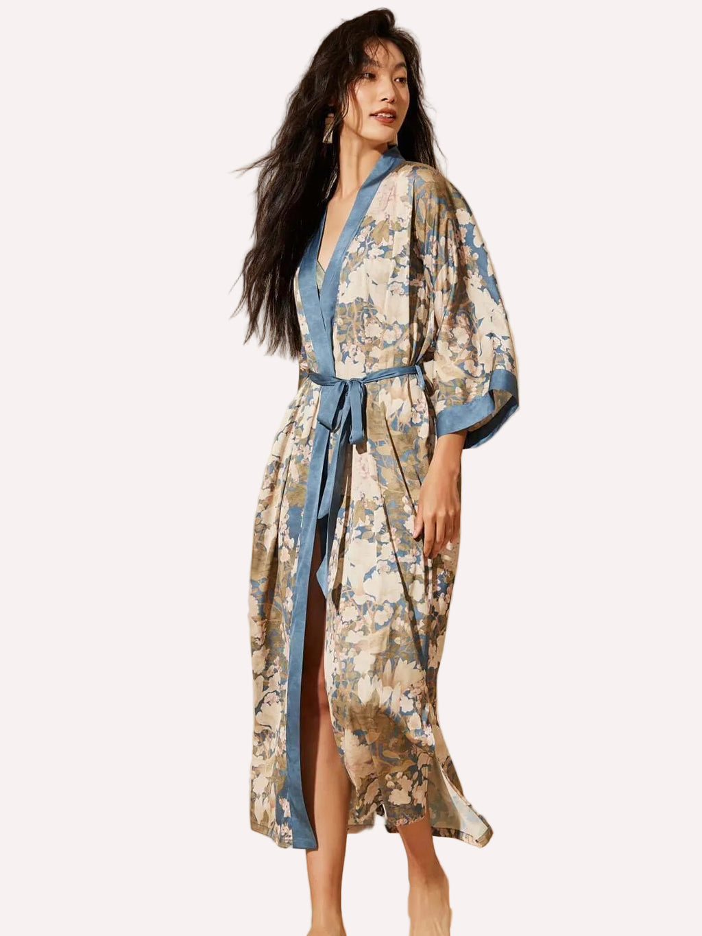 Floral Blue Kimono Robe