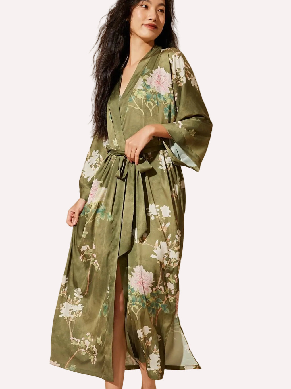 Floral Olive Kimono Robe