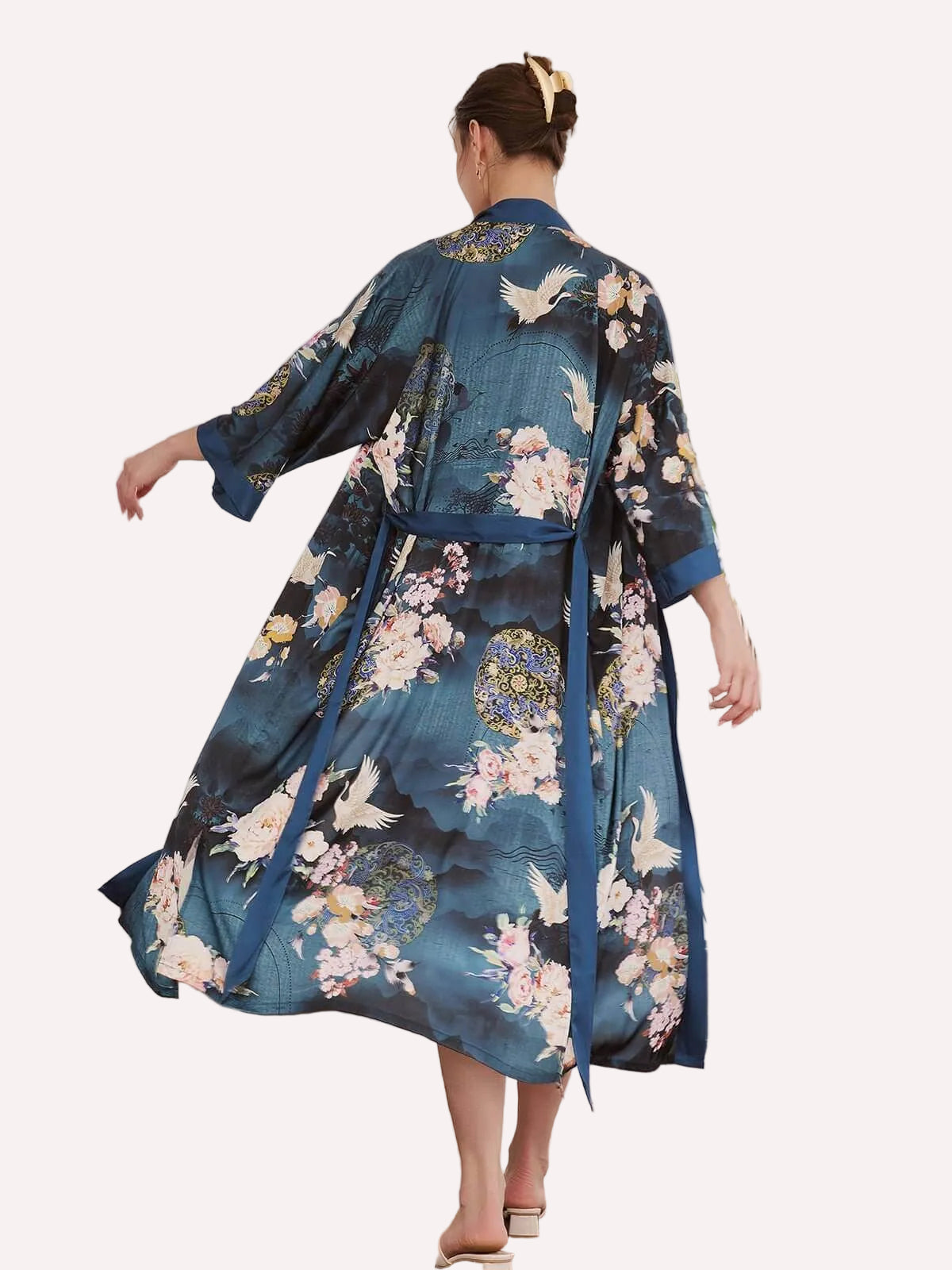 Garden Crane Blue Kimono Robe