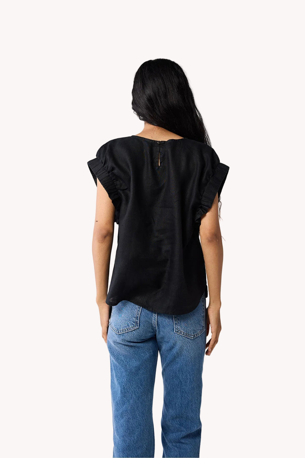 Hemp Top with Gathered Sleeve detail in Black