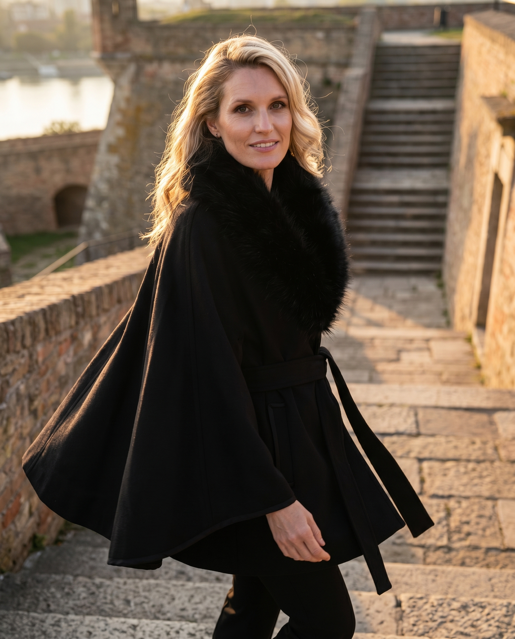 Black Wool Cape, Selina