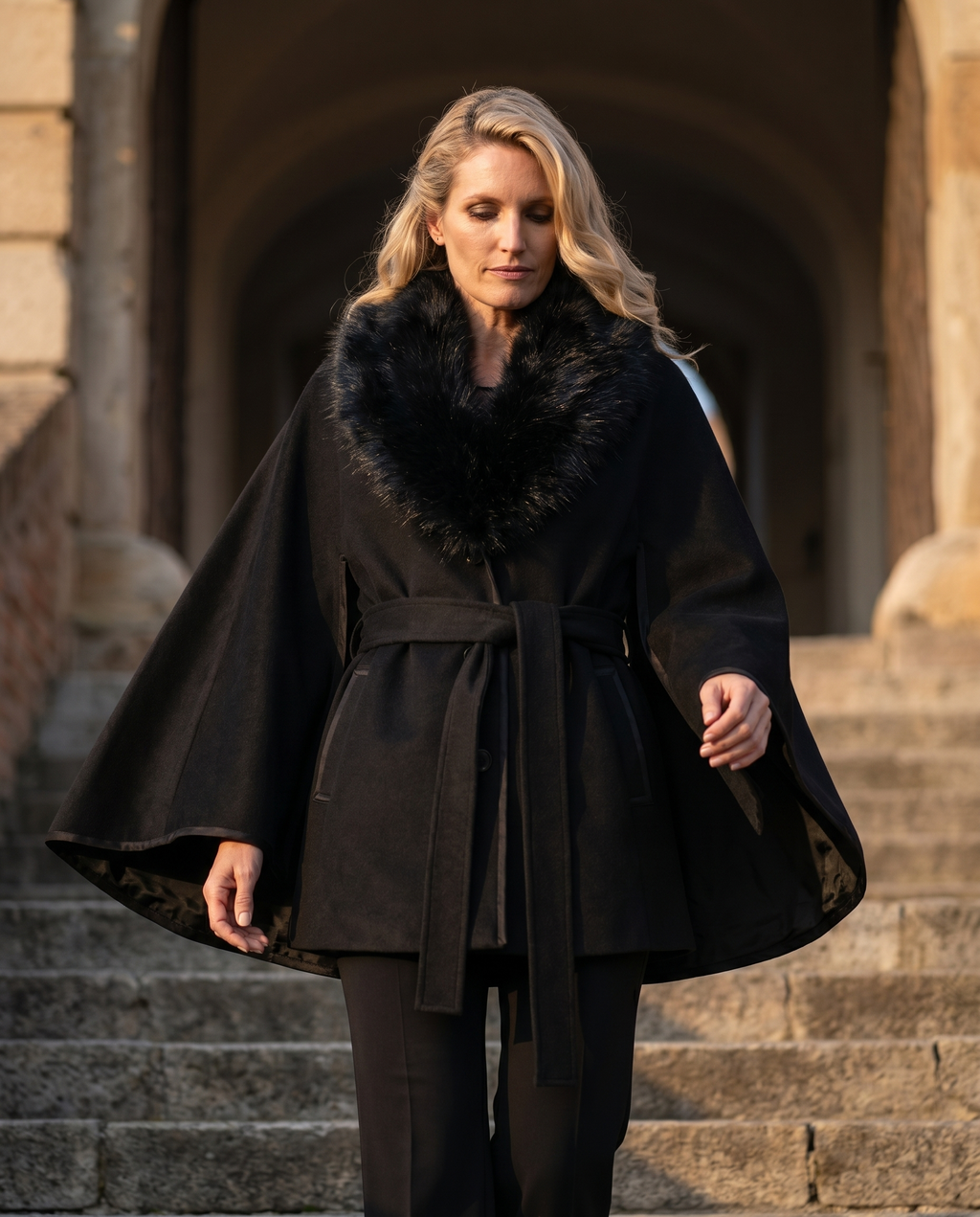 Black Wool Cape, Selina