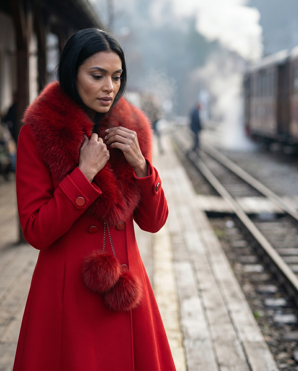 Red Wool Coat with Fur Collar, Lucy