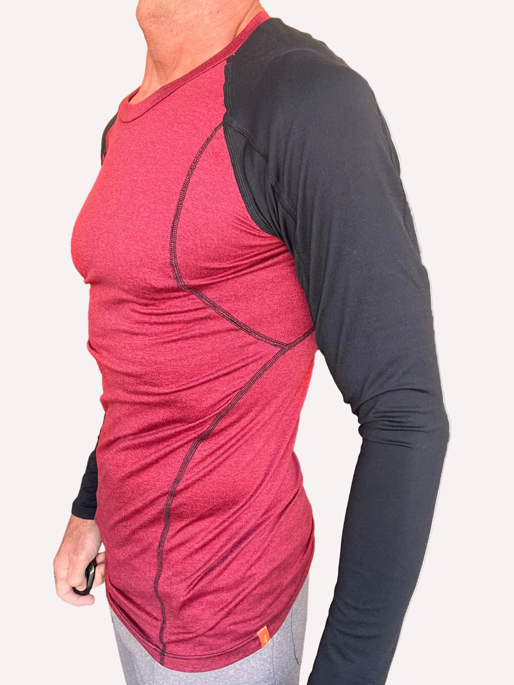 Designer Raglan Crew-Neck Tee - Long Sleeve (Brick w/Black Sleeve)