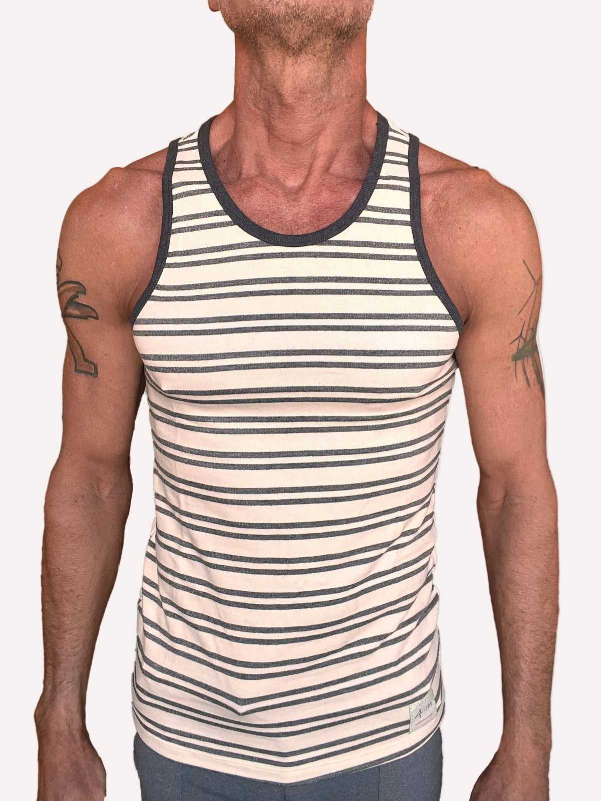 Yummy Nautical Fleece Sustain Tank Top (Dark Gray Stripe)