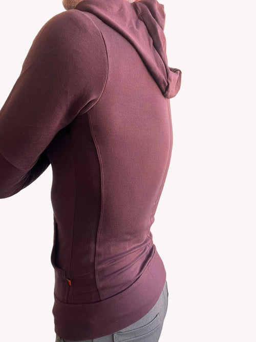 **Winter Collection** Mid-Weight LUXURY-Fleece Form-fit Crossover Yoga Track Hoodie (Burgundy)