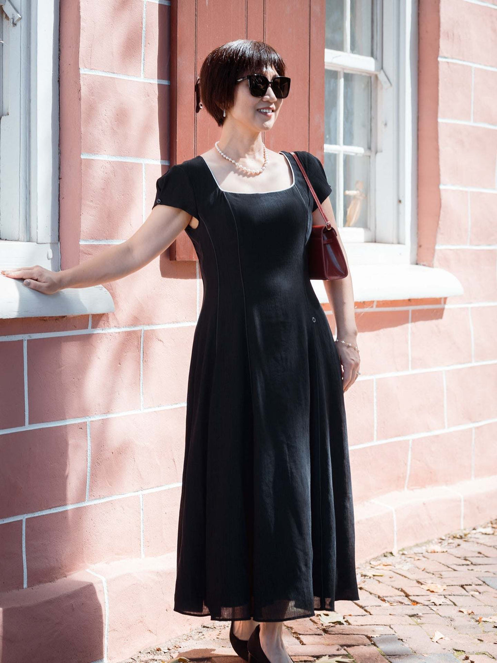 Black Elegant Midi Dress, Rina
