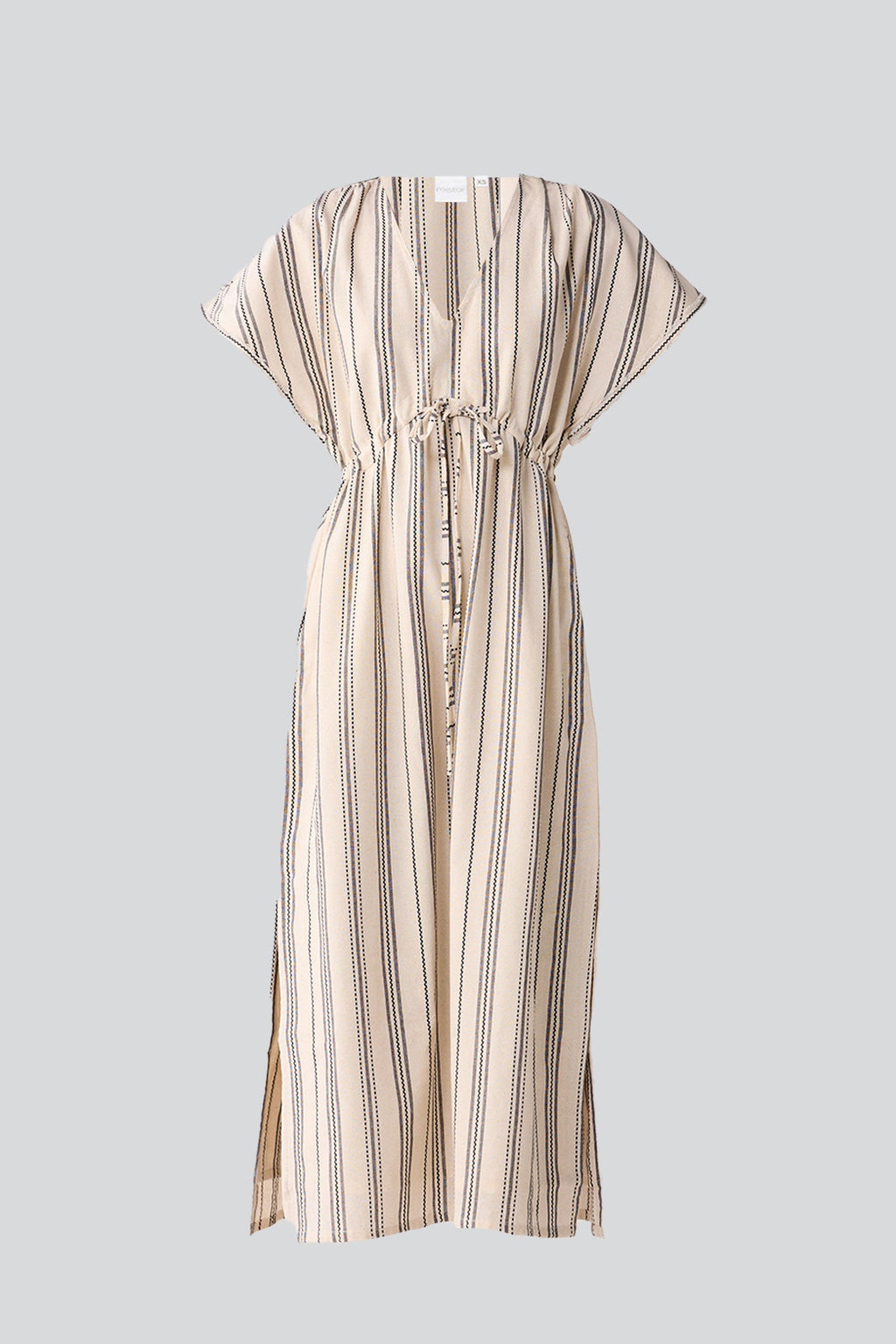 Maxi Gathered Dress with Side Slits in Stripes