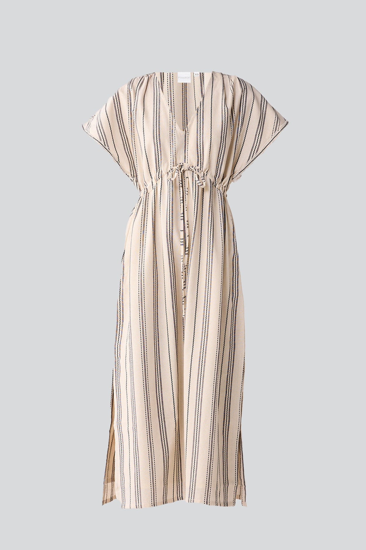 Maxi Gathered Dress with Side Slits in Stripes
