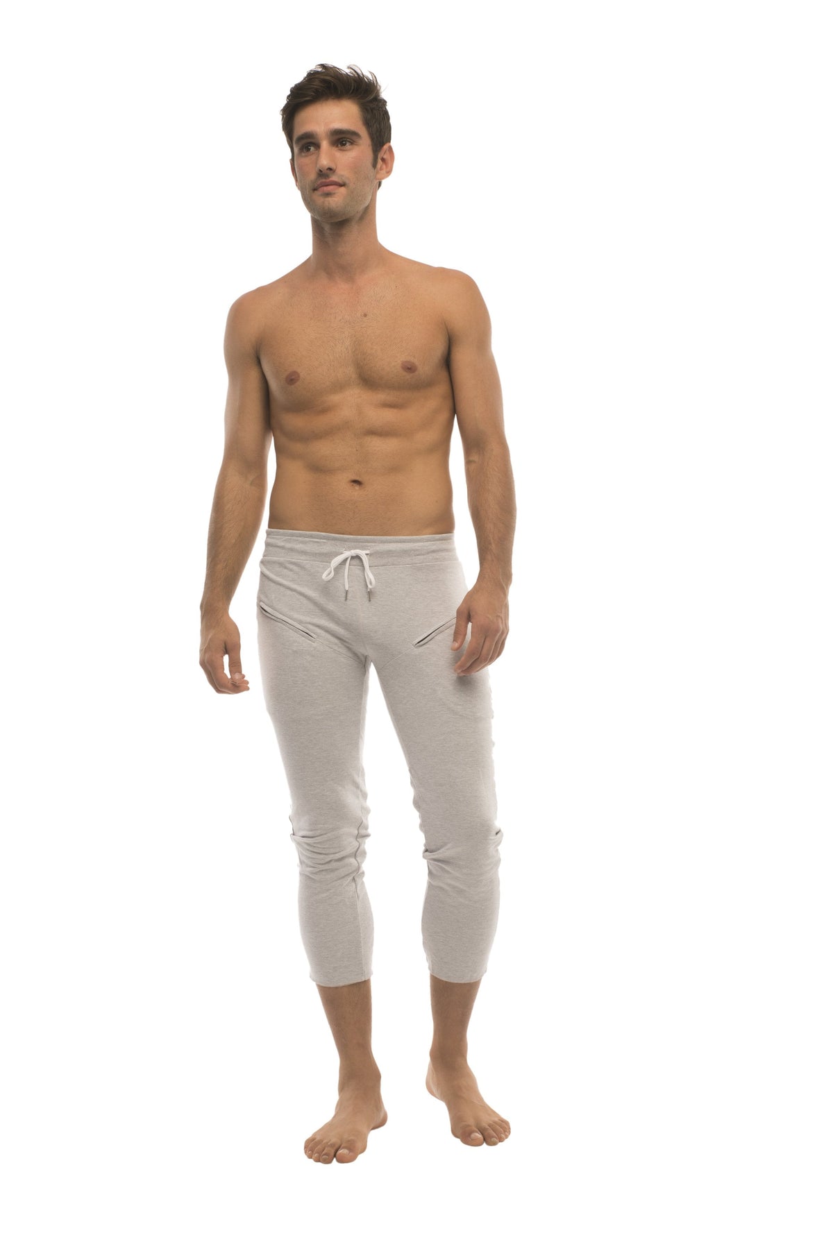 Mens 4/5 Zipper Pocket Capri Yoga Pants (Solid Heather Grey)